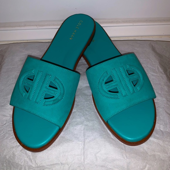 Cole Haan Flynn slide in turquoise suede. Size 10B. Worn once, no box. - Picture 1 of 6